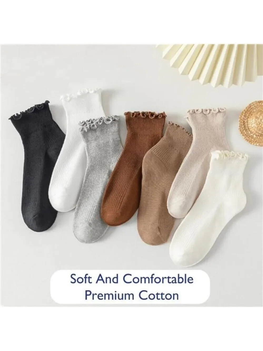 6 Pairs Womens Ruffle Ankle Socks Cotton Cute Frilly Turn Cuff Soft Breathable S